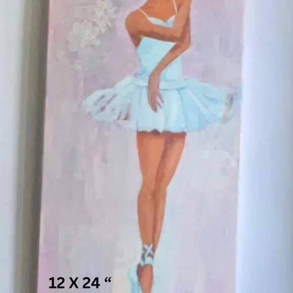 Graceful Ballerina Pink & White Acrylic Painting for Girls' Room Wall Decor Cute - Picture 7 of 12